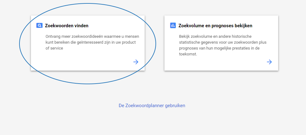 Google zoekwoordenplanner stap 4