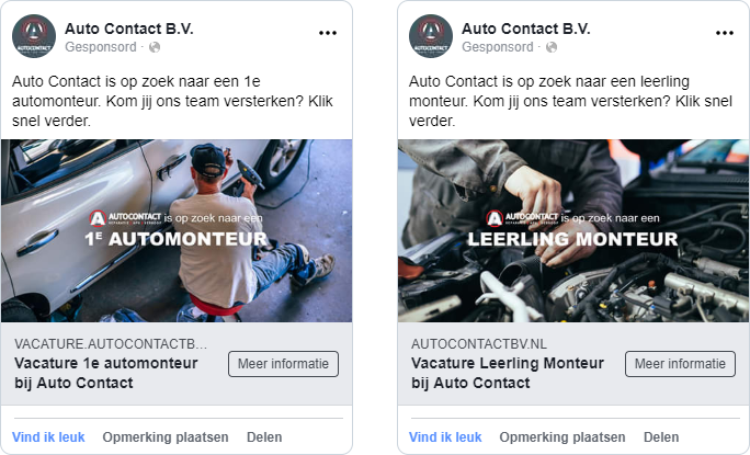 De Facebook advertenties van Auto Contact